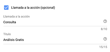 Opción para crear una llamada la acción al configurar un anuncio de video en Google Ads Opción para crear una llamada la acción en video de Youtube