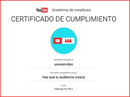 Certificado de Youtube como expertos en aumentar la audiencia en canales de Youtube Expertos en aumentar la audiencia en canales de Youtube