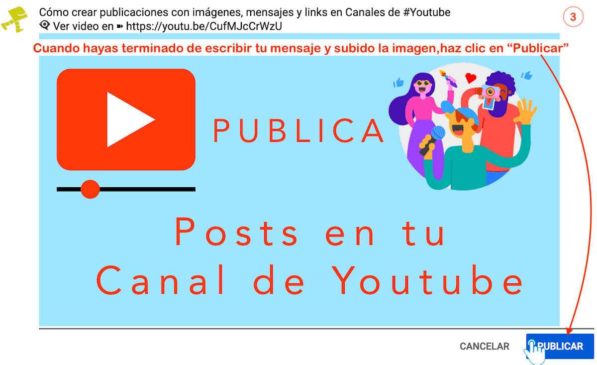 Publicación con imagen, texto, link y emojis visible en la pestaña Comunidad de un Canal de Youtube Post con imagen publicado en la pestaña Comunidad de un Canal de Youtube